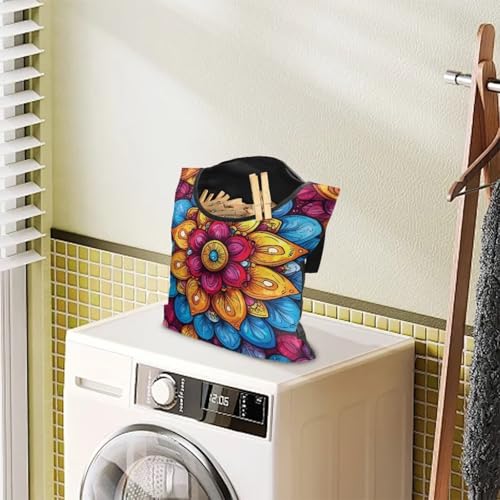 Commercial Grade Outdoor Clothespin Bag - Industrial Strength Windproof Storage Organizer - Heavy Duty Polyester Construction with Oversized Capacity Mandala Flower Print Colorful3