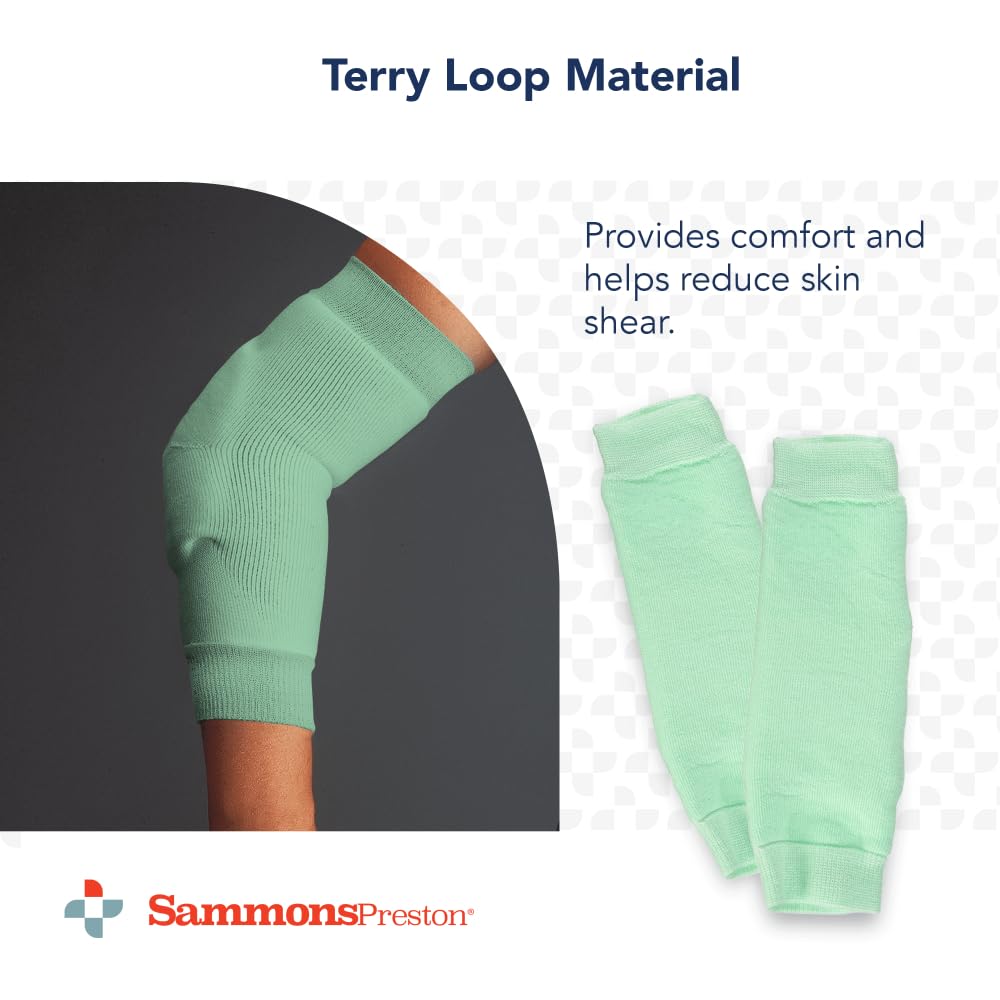 Rolyan Premium Gel Heel/Elbow Protector, X-Large, Green, Soft Terry Cloth Padding with Removable Gel Pad, Latex-Free & Machine Washable, Pair of Cushioned Sleeves for Pressure Relief
