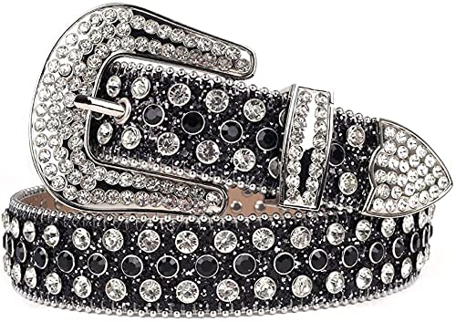 Vxrxal Men Fashion Rhinestone Belt Western Bling Studded Design Leather Diamond Belt For Jeans (L:fits Waist Size 38''-42'', Black) #TOP28