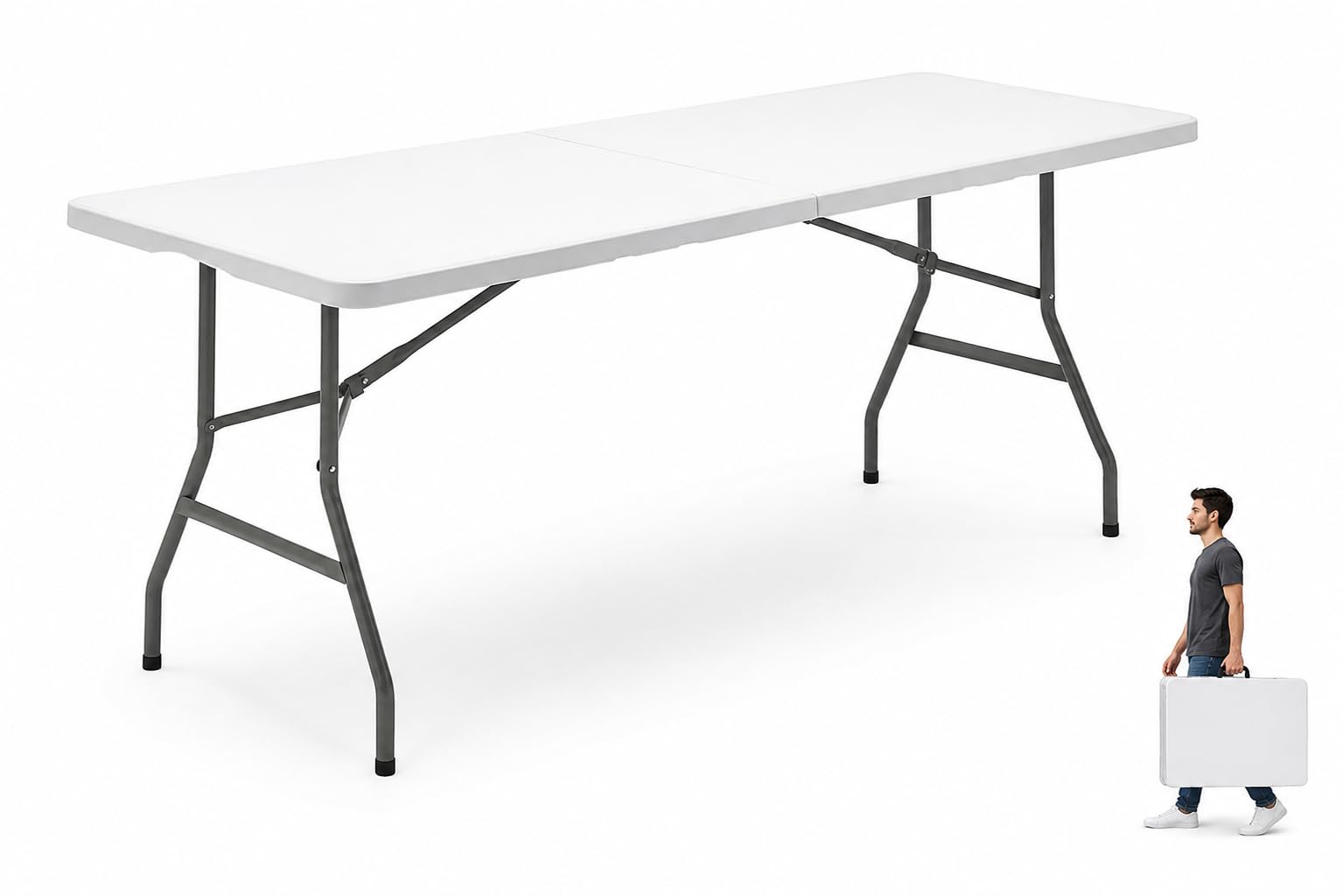 Mesa Plegable 180 cm para Eventos y Jardín, Mesa Portátil de Exterior con Estructura de Acero, Ideal para Camping y Fiestas