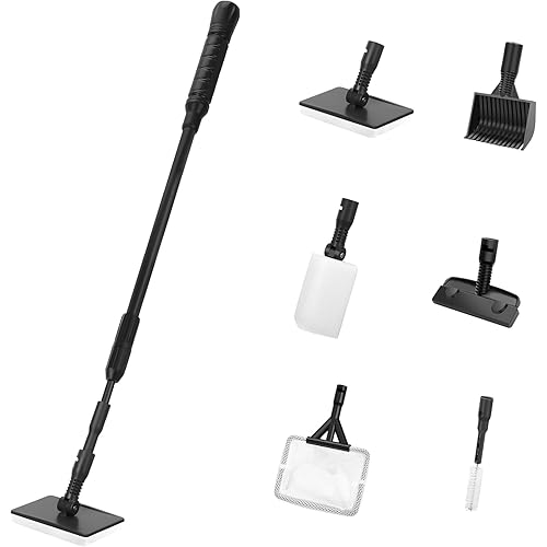 AQUANEAT Fish Tank Cleaning Tools, 6 in 1 Aquarium Cleaning Tools, including Algae Scraper, Sponge Pad, Fish Net, Gravel Rake and Cleaning Brush