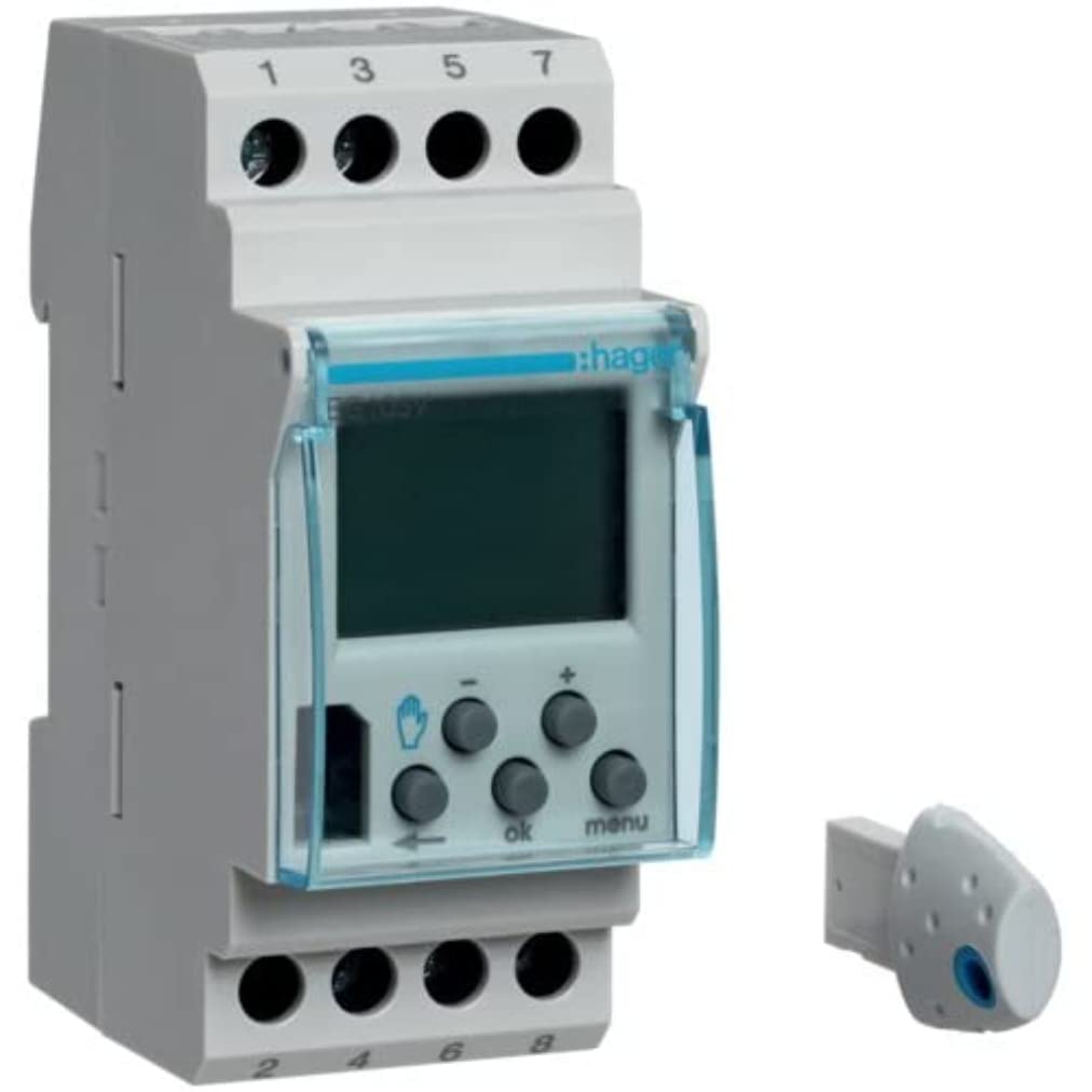 Hager Digitaler Zeitschaltuhr mit Wochenprogramm EG103 V, 1 Kanal, 56 Speicherplätze/12 – 24 V