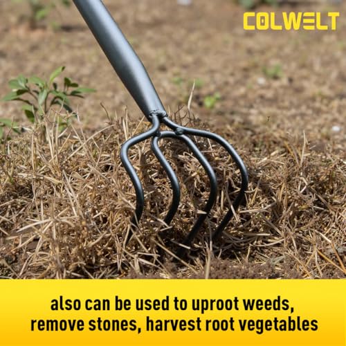 image for Colwelt 4 Tines Garden Cultivator Rake 59'', Hand Tiller Garden Tool w
