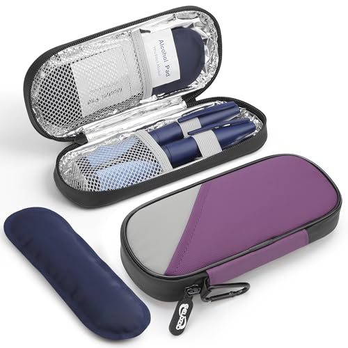 Image of Gelozid Insulin Cooler Travel Case with 2 Reusable Ice Packs, Purple & Gray | Diabetic Insulated Organizer, Insulin Travel Case For Insulin Pen &Diabetic Supplies, for The Daily Life & Trip, TSA approved