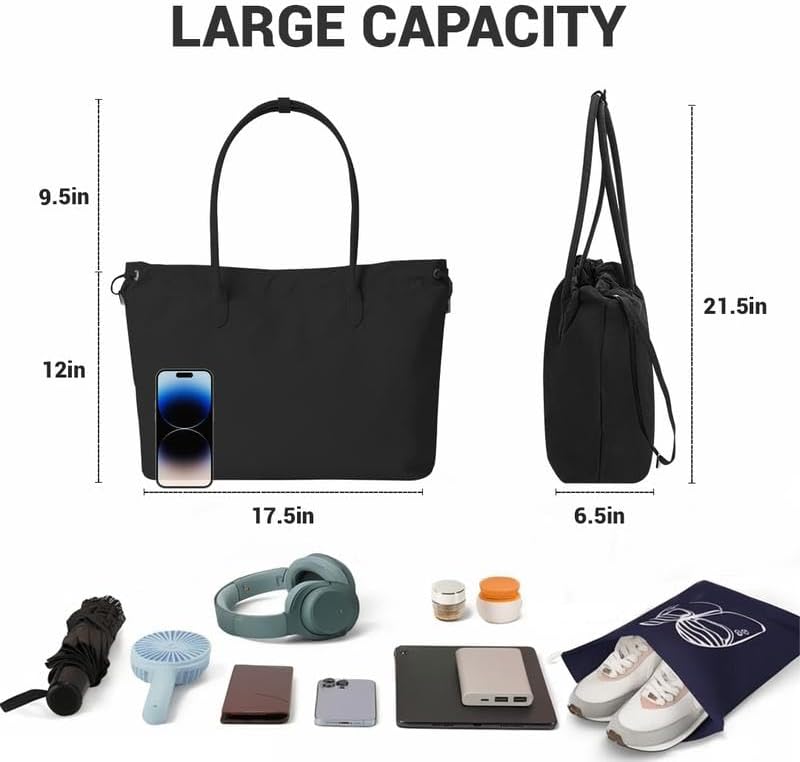 Nylon Tote Bag for Women - Hobo Shoulder Bag Lightweight Tote Handbag with Drawstring for Work Travel Shopping - Image 6