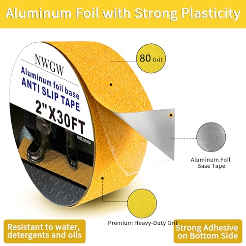 Image of Aluminum Anti-Slip Tape 2 inch x30FT Yellow Ultimate Bathroom & Step Safety for Elderly /Pets - Waterproof Non-Slip Grip for Poolside, Indoor Stairs, Slippery Floors