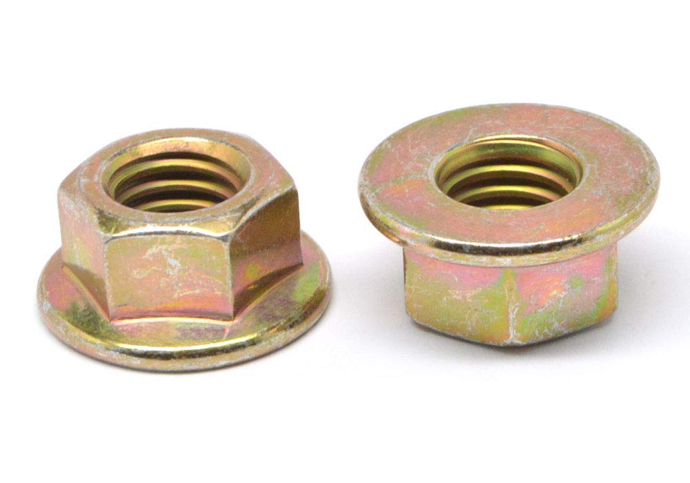 3/8-24 Fine Thread Grade G Stover All Metal Flange Locknut Medium Carbon Steel Yellow Zinc Plated Pk 50