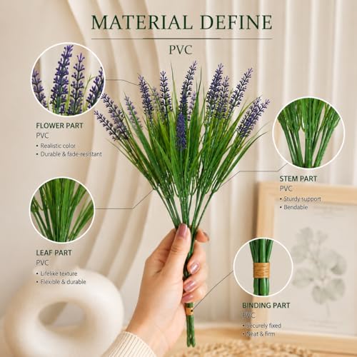 Image of SATYAM KRAFT 5 Pcs Artificial Lavender Flower Bunch | Purple Artificial Flowers for Home Decor, Office, Living Room, Bedroom, Wedding Decoration & Vase Arrangement (Pack of 5)