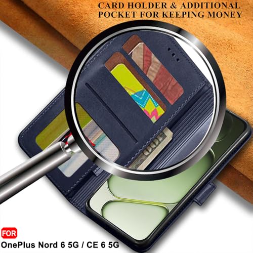 Image of TheGiftKart Flip Back Cover Case for OnePlus Nord 6 5G | Dual-Color Leather Finish | Inbuilt Stand & Pockets | Wallet Style Flip Back Case Cover for OnePlus Nord 6 5G (Faux Leather, Blue & Sky)