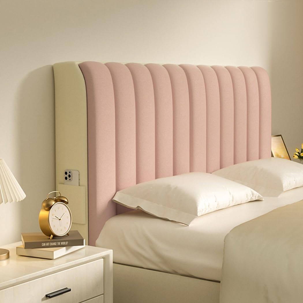 UHVUJDUI Velvet Headboard Cover With Padding,New 2024 Universal Bed Head Cover For Double King Size Bed,Elastic Anti-scratch With Pockets For Metal Frame Bed Wooden Bed (Color : Pink, Size : 190cm) — image 1