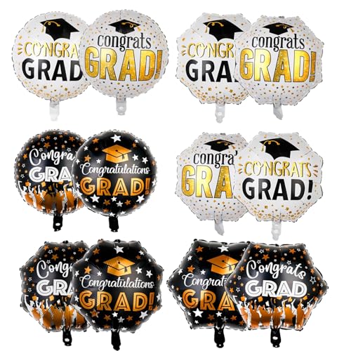 Decoraciones de graduación 2025, 6 globos de aluminio de felicitaciones de graduación de 18 pulgadas, globos de helio autoinflables para decoración de fiesta de graduación