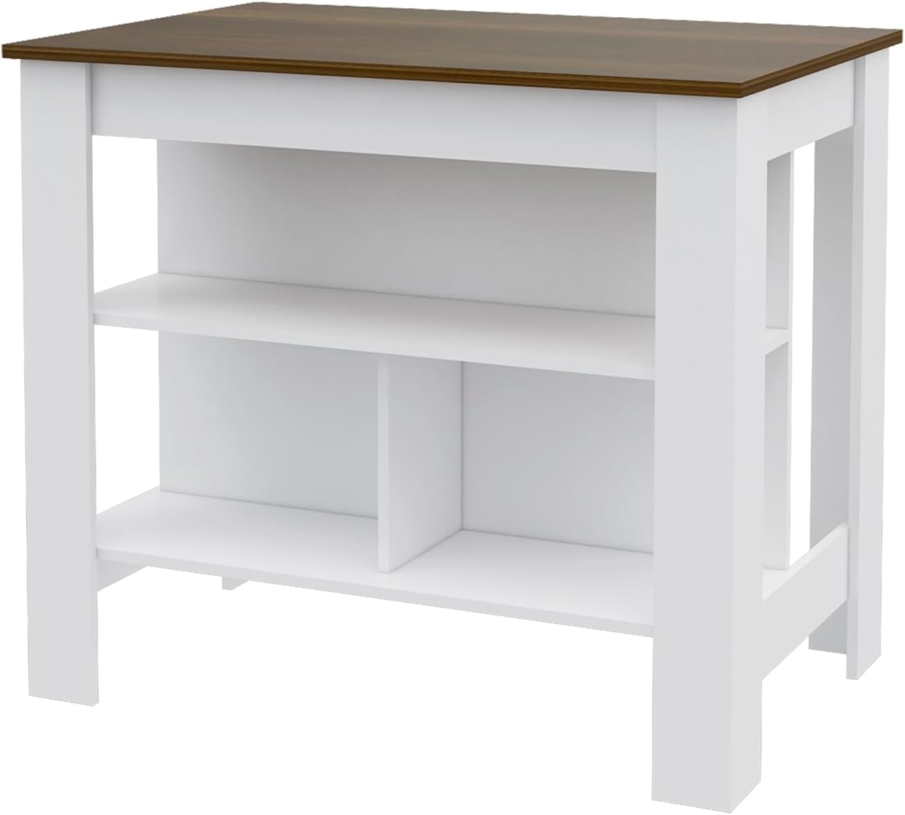 Cala Kitchen Island, Four Legs, Three Shelves - White/Walnut