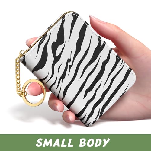 Image of Aiawoxc Credit Card Holder, Small RFID Wallet Slim Leather Card Organizer Case with Zipper and Keychain, Stylish Zebra Print