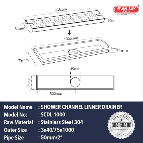 Image of Premium 3X40 INCH Linear Shower Drain Stainless Steel | Center Outlet Bathroom Channel Drain | Durable, Modern Design & Fast Drainage