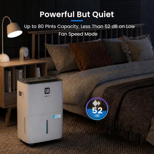 Image of 80 Pint Dehumidifier for Basement 5000 Sq. Ft. with Drain Hose, ENERGY STAR | Continuous Drain & Water Tank 1.06 Gal, Intelligent Humidity Control, Quiet Operation, Auto Shut Off, 24H Timer for Home