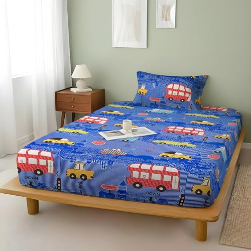 Image of Weave & Decor Kids Fitted bedsheets Single Bed 36x78x6 inch with Pillow Cover 20x30 inch, Breathable Soft Fabric, for Single Mattress