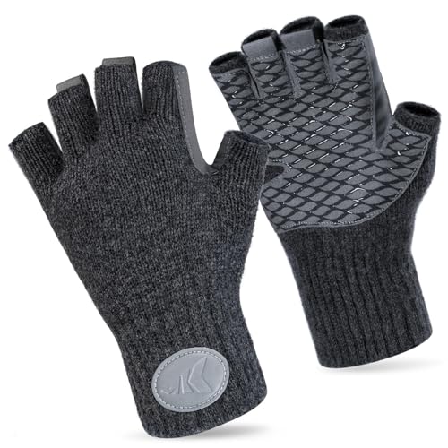 KastKing Bully Wooly Fingerless Wool Fishing Gloves, Cold Weather Warm Glove for Ice Fishing, Winter Gloves for Women & Men
