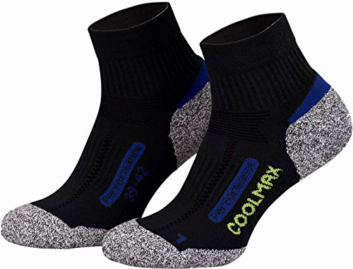 Piarini 2 Paar Coolmax Wandersocken Outdoorsocken Funktionssocken kurz - schwarz 43-46