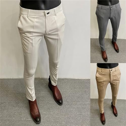 Generic Men's Suit Pants Business Stretch Slim Fit Dress Pants Solid Color Casual Pants2