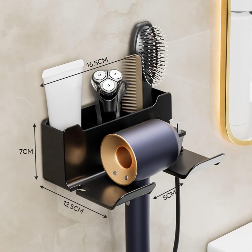 Cisily Black ABS Plastic Wall Mount Hair Dryer Holder & Organizer - Medium (12.5cm x 16.5cm x 7cm) - Hair Styling Tool Storage - Bathroom Use - Image 3 thumbnail