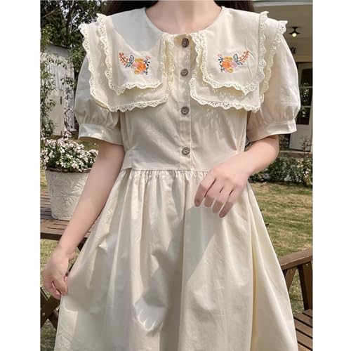 Cute Summer Dresses for Teens Japanese Style Sweet High Waist Ruffle Dress Lace Doll Collar Casual A Line Swing Dress3