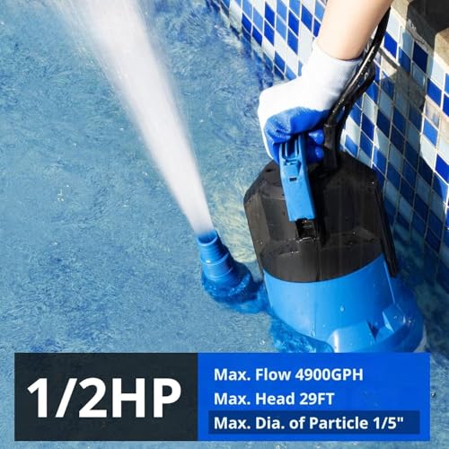 Image of FOTING 1 /2HP Sump Pump, 4900GPH High Flow Clean&Dirty Submersible Water Pump with Float Switch, Thermoplastic Electric Portable Utility Pump for Pool Draining Hot Tub Garden Basement