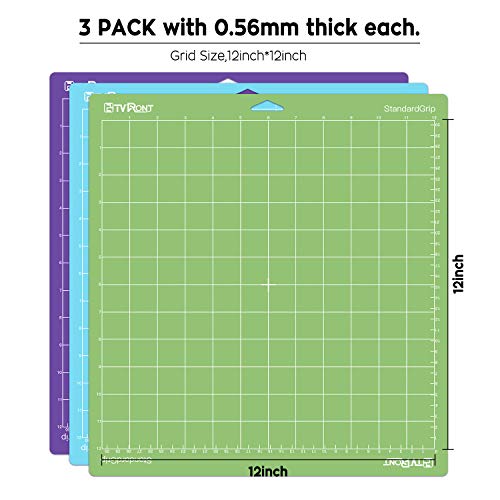 Image of HTVRONT Cutting Mat, 12x12, 3-Grip Variety Pack, for Quilting | Compatible with Cricut Maker 3 /Maker 4 /Maker /Explore 3 /4 /5 /Air 2 /One, Standard Adhesive Sticky, Quilting Cutting Mats