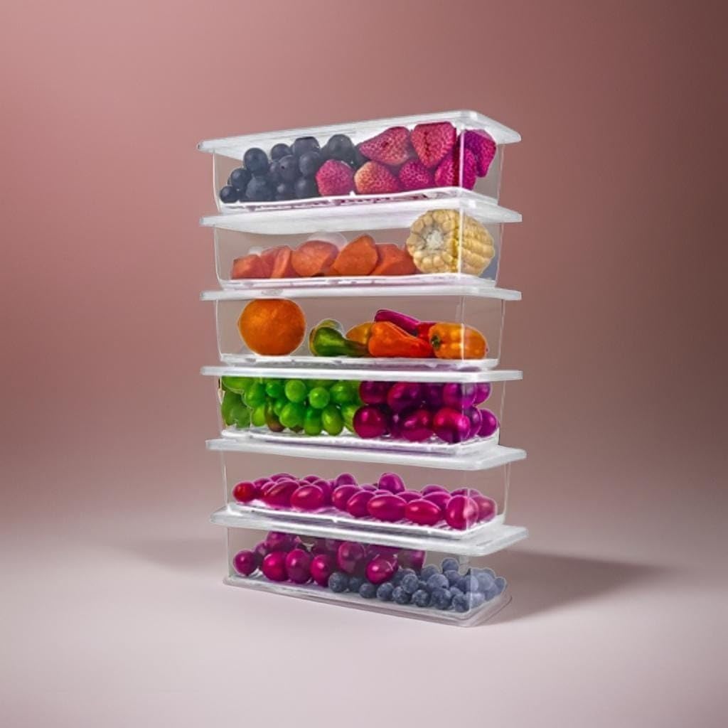 Fridge Storage Box Fridge organizer Food Storage Container, Stackable Plastic Fish, Meat, Vegetables & Fruits Freezer Storage Container for Kitchen (PACK OF 6)