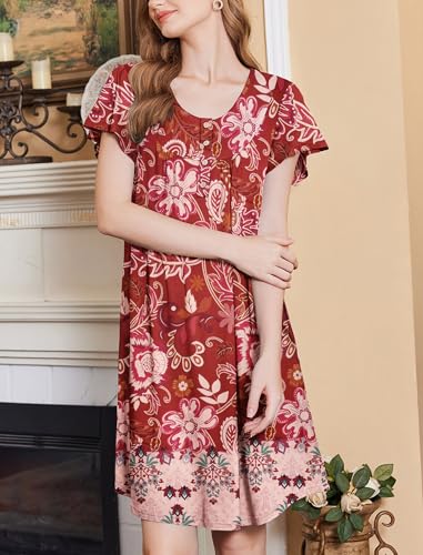 Image of Ekouaer House Dress for Women with Pockets Short Sleeve Moo Moos Plus Size Nightgowns Floral Print Mumu Dresses