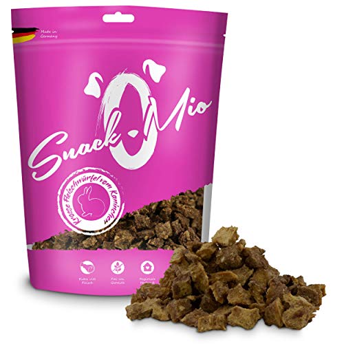 SnackOMio – Premium Hundesnack – krosse Fleischwürfel vom Kaninchen, getreidefrei, 1er Pack (1 x 125g)