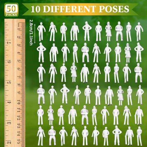 Image of Namalu 50 Pcs 1: 75 Scale White Unpainted Mini People Figures Miniature People for Model Trains Architectural Standing and Sitting Mini Diorama Figures for Architectural Project Miniature Scenes