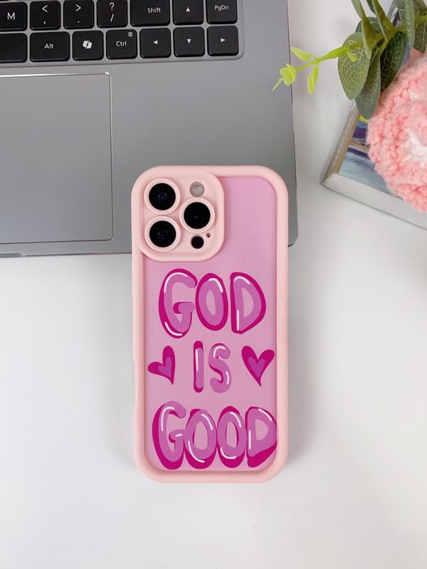 Image of COVERLY Inspirational Heart Design Back Case for iPhone 12 Pro | Hot Inspirational God is Good Cute Vibe | Camera Lens Protection | Soft Silicone Aesthetic Cover for Girls & Women (Pink,Shockproof)