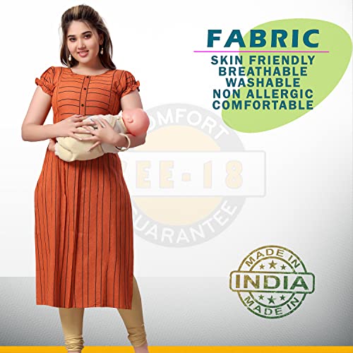 Image of CEE 18 Women's Cotton Rayon A-Line Maternity Feeding Kurti with Zippers(9938 42,Lucious Orange,XL)