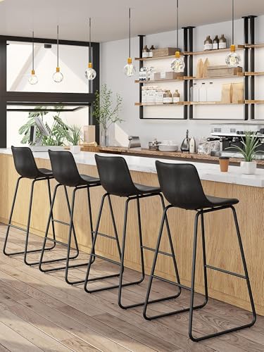 Image of 30in Bar Stools Counter Height Chairs Set of 6 Metal Legs (Black)