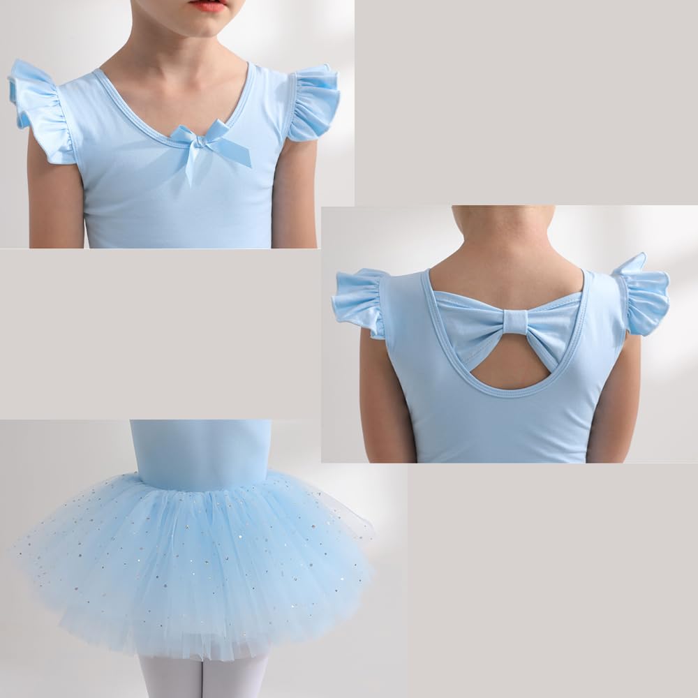 Dziewczęca sukienka baletowa spódnice tutu dla dziewczynek 4-warstwowe tiulowe body do tańca baletowego Leotard sukienka gimnastyczna z krótkim rękawem balerina dla dziewczynek