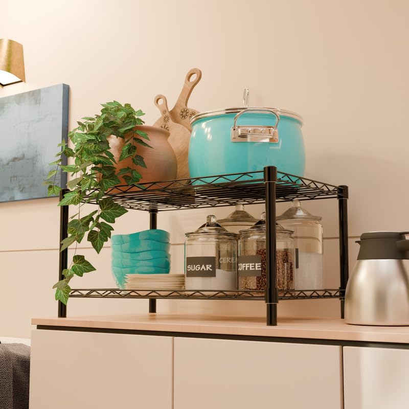 Image of 2-Shelves CounterTop Heavy Duty Steel Storage Rack | Multipurpose Shelving Unit for Kitchen, Home & Utility