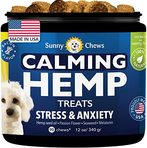 SUNNYCHEWS Natural Calming Chews for Dogs| Hemp Calming Dog Treats for Anxiety and Stress, Barking| Composure Calming Treats for Dogs| Relax Dog Supplement for All Breeds & Sizes 12oz SUNNYCHEWS Natural Calming Chews for Dogs| Hemp Calming Dog Treats for Anxiety and Stress, Barking| Composure Calming Treats for Dogs| Relax Dog Supplement for All Breeds & Sizes 12oz