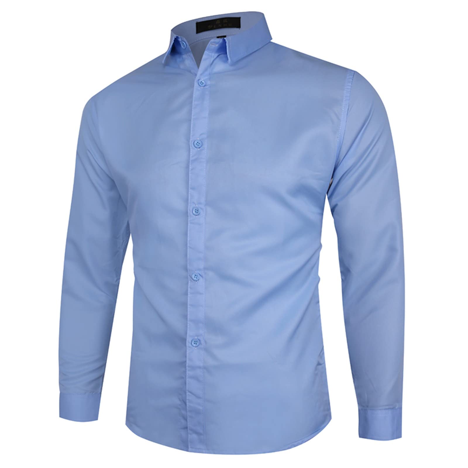 Mens Dress Shirts Regular Fit Button Down Long Sleeve Blouse Solid Color Classic Business Work Tops Formal Clothes