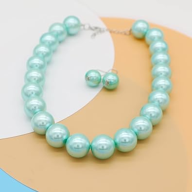 1920s Long Pearl necklace Costume Pearl Jewelry Gatsby Accessories Chunky Beaded Necklace for Women Handmade Wood Resin Beaded Necklace Jewelry Gift (big light blue pearl necklace)