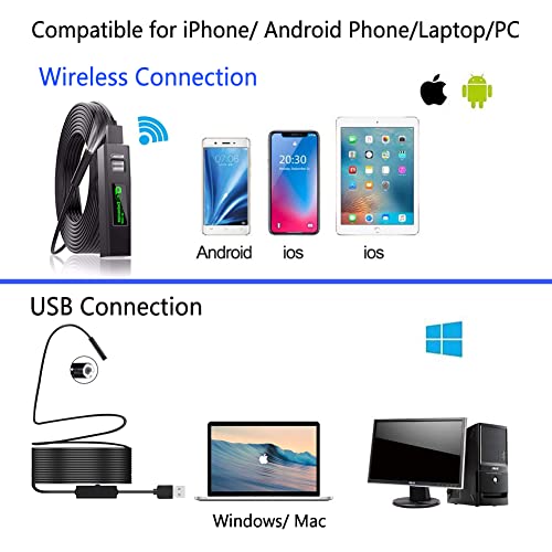 Wireless Endoscope Camera 1200P Hd Usb Borescope Inspection Camera Ip67 Waterproof Snake Camera With Led Light For Iphone/Android/Ios/Windows/Mac/Tablet/Pc (6.5Ft) #TOP4