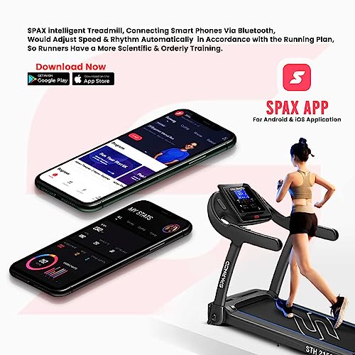 Image of Sparnod Fitness STH-2150 Treadmill for Home Use, Compact Foldable Design, 4 HP Peak DC Motor, 14 km /h Speed, 100 kg User Weight, 12 Preset Programs, LCD Display, Bluetooth Speakers