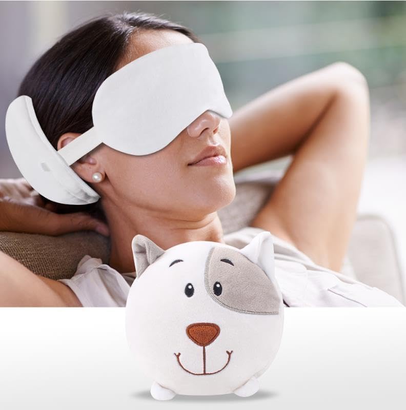 Image of Cute Plush Travel Neck Pillow & Sleep Eye Mask Set, Cartoon Animal U Shape Head Support Pillow for Kids & Adults, Portable Airplane, Car & Office Nap Cushion Multi Design