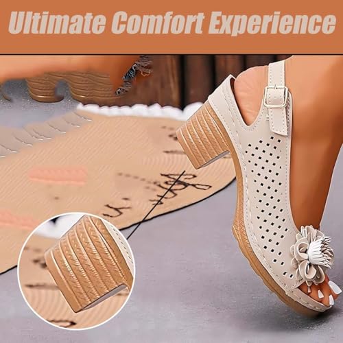 Buckled Square Heel Sandals for Women,Womens Peep Toe Slingback Low Chunky Heeled Dress Sandals Wedge Shoes4