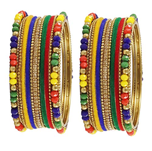 Image of NMII Metal with Zircon Gemstone, Pearls and Beads Studded Glossy Finished Bangle Set For Women and Girls