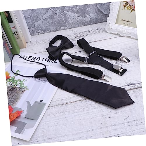 SAFIGLE 3Pcs Suspenders and Necktie Solid Color Elastic Braces with Easy Clip Closure for Boys and Essential for Formal Occasions4