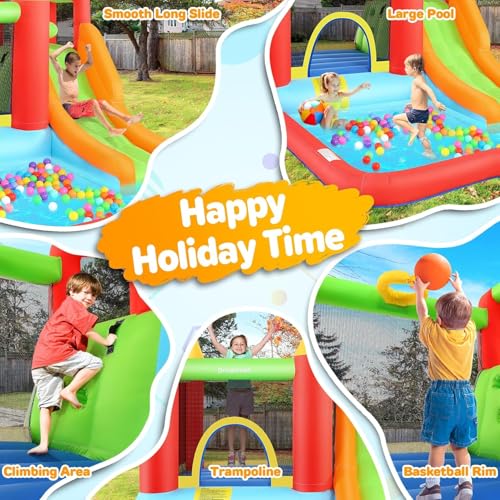 Bounce House for Kids, Inflatable Bouncer House with Air Blower, Bouncy Castle with Slide, Pool, Climbing Wall, Bouncing Area, Ball Pit, Basketball Hoop Jumping House for Party Ages 3-10 - Image 6