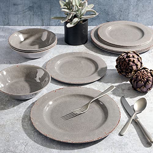 Gibson Home Mauna Melamine Dinnerware Set, Service For 4 (12Pcs), Grey Rustic #TOP5