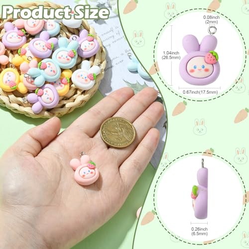 Stiesy 25Pcs 5 Colours Resin Rabbit Charms Opaque Rabbit Pendant Charm Cute Animal Dangle Charms for Jewellery Making DIY Bracelet Crafting - Image 2
