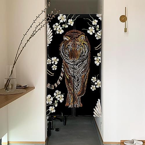 のれん Qinunipoto 虎 tiger 暖簾 シンプル風 幅72cm丈120cm インテリア 出入り口 目隠し おしゃれ すだれ 遮光 部屋 間仕切りカーテン 門カーテン ポリエステル製 オーダー可 簡単取付 四季兼用