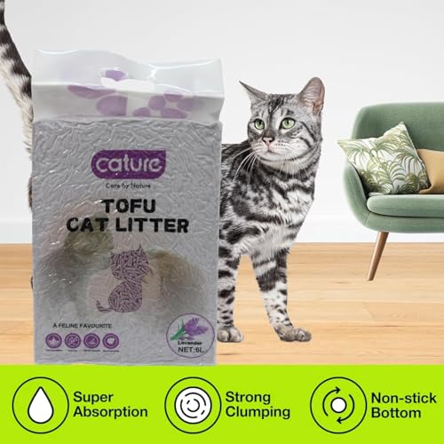 Image of Cature Care by Nature Tofu Cat Litter Natural Flushable Clumping Litter Plant Based Biodegradable Ultra Odour Control 99% Dust Free Low Tracking Cat Litter (Lavender, 6L, Pack2)